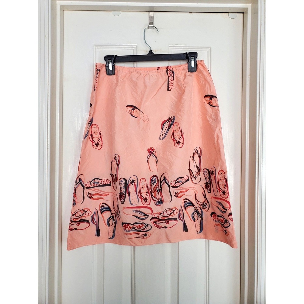 J.Jill Silk A-Line‎ Skirt Pink Flip Flop Print Summer Beach Vacation SP Petite